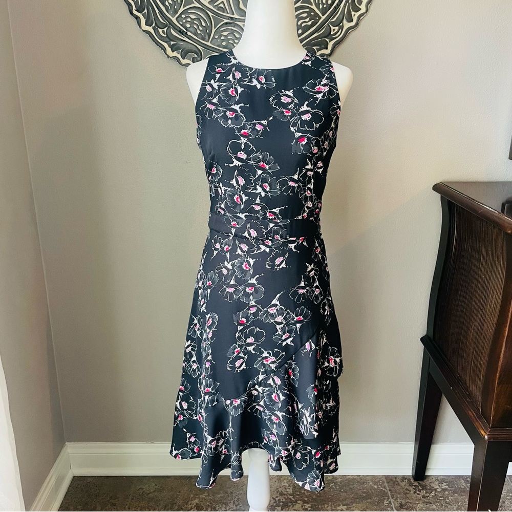 Banana Republic black Floral Tank Dit and Flare Dress